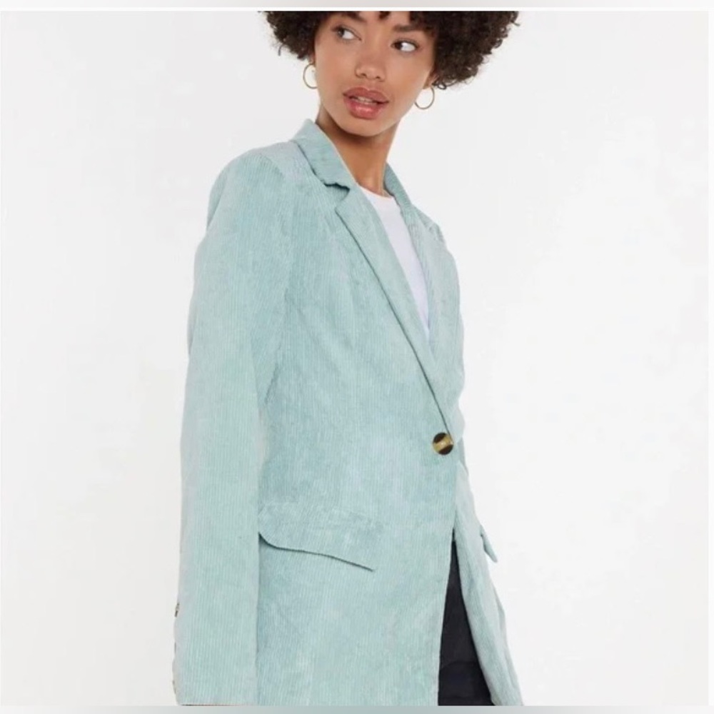 Nasty Gal blazer 8 mint green ribbed corduroy jacket office career business
